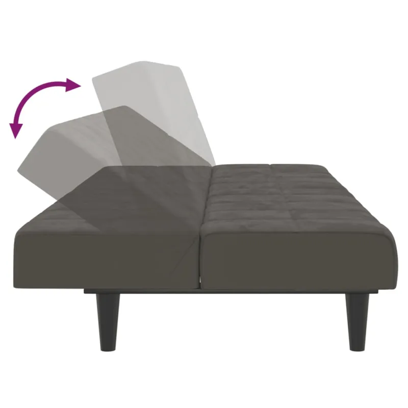 Dvivietė sofa-lova, tamsiai pilkos spalvos, aksomas