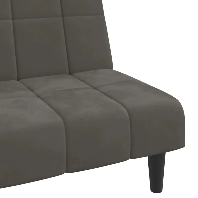 Dvivietė sofa-lova, tamsiai pilkos spalvos, aksomas