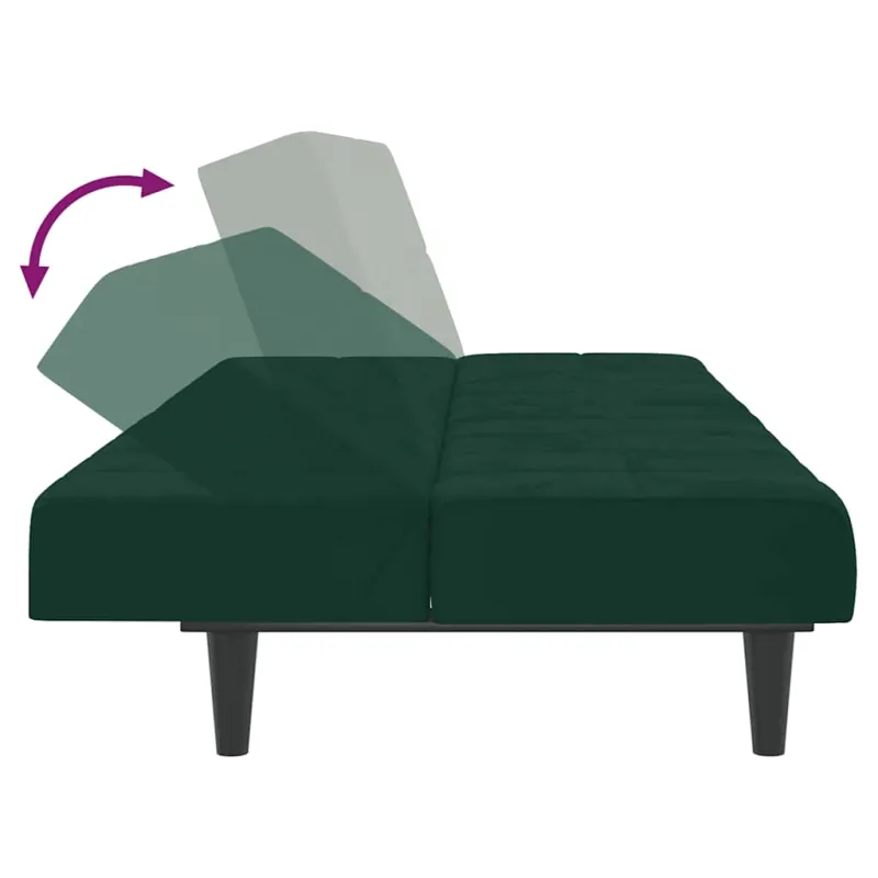 Dvivietė sofa-lova, tamsiai žalios spalvos, aksomas