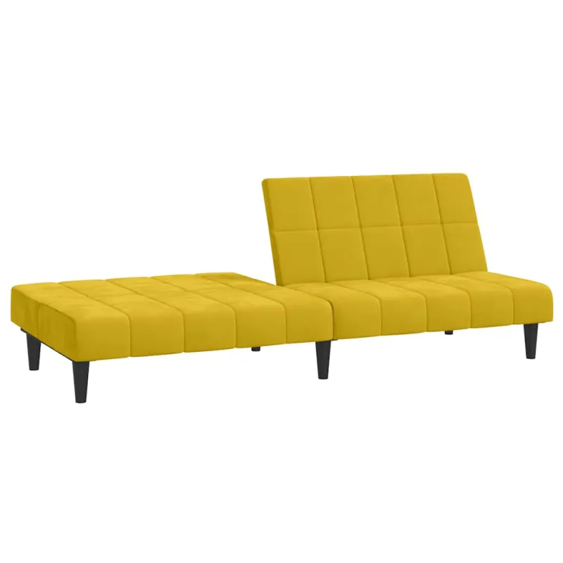 Dvivietė sofa-lova, geltonos spalvos, aksomas