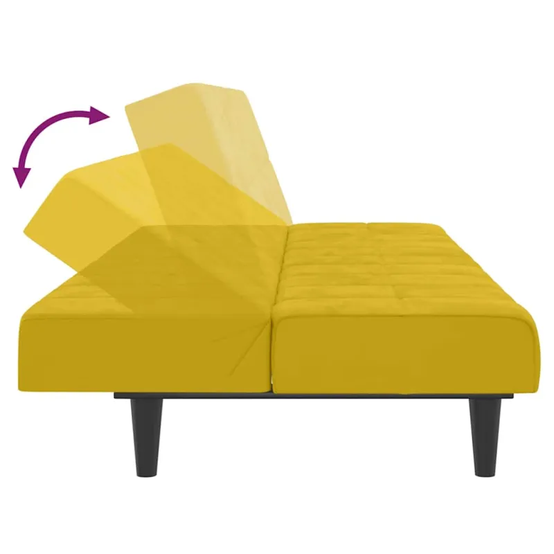 Dvivietė sofa-lova, geltonos spalvos, aksomas