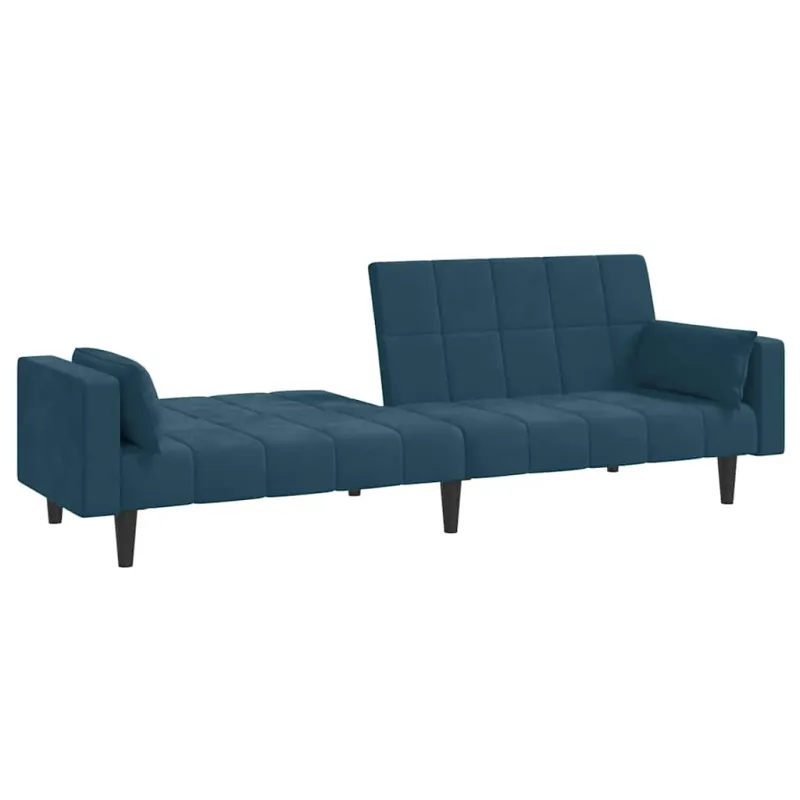 Dvivietė sofa-lova su dvejomis pagalvėmis, mėlyna, aksomas