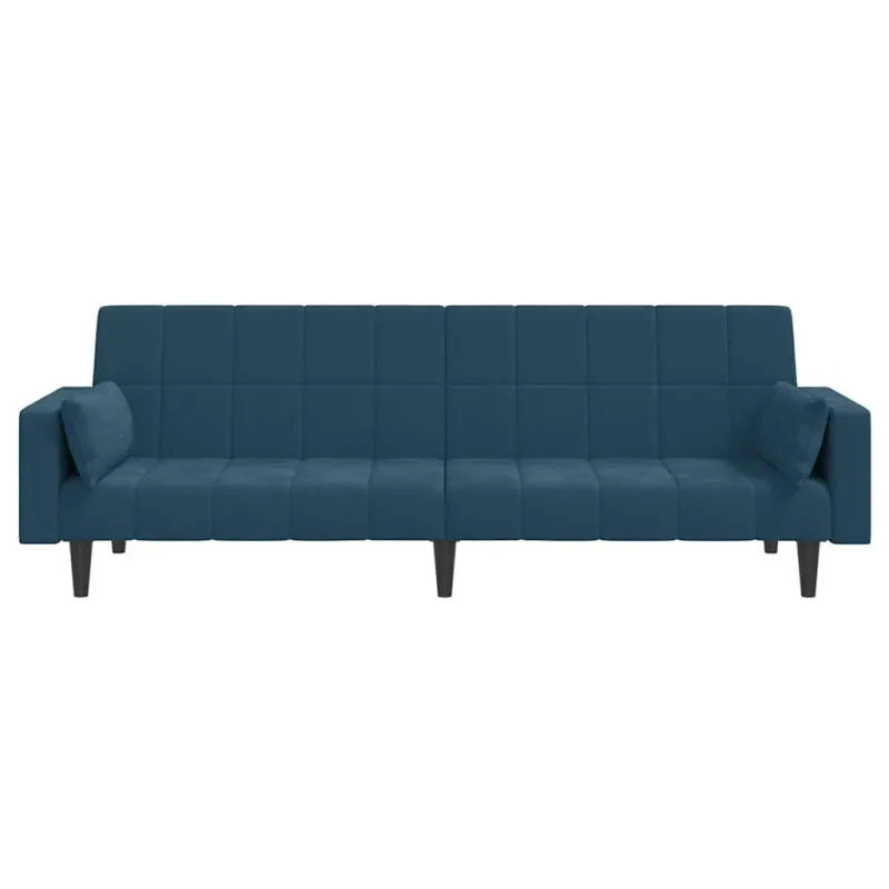 Dvivietė sofa-lova su dvejomis pagalvėmis, mėlyna, aksomas
