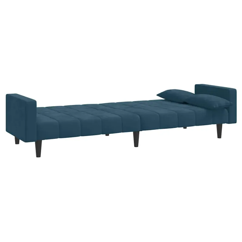 Dvivietė sofa-lova su dvejomis pagalvėmis, mėlyna, aksomas
