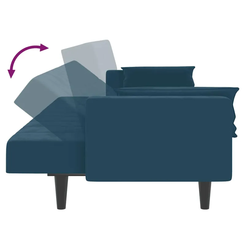 Dvivietė sofa-lova su dvejomis pagalvėmis, mėlyna, aksomas