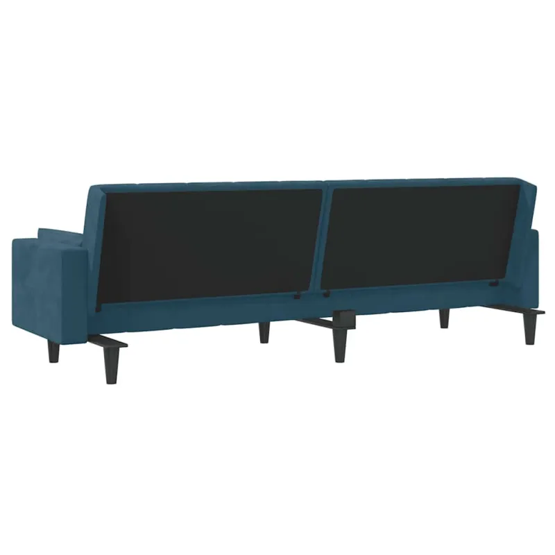 Dvivietė sofa-lova su dvejomis pagalvėmis, mėlyna, aksomas