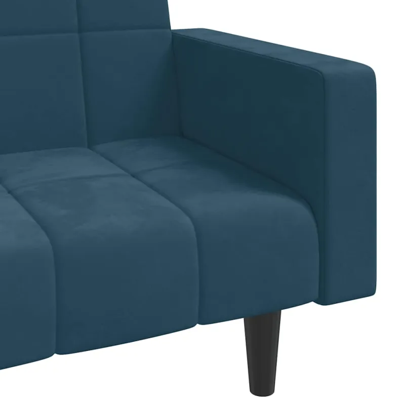 Dvivietė sofa-lova su dvejomis pagalvėmis, mėlyna, aksomas