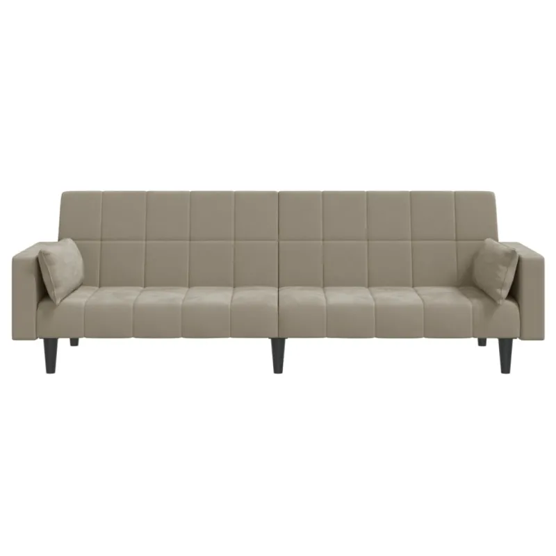 Dvivietė sofa-lova su dvejomis pagalvėmis, pilka, aksomas