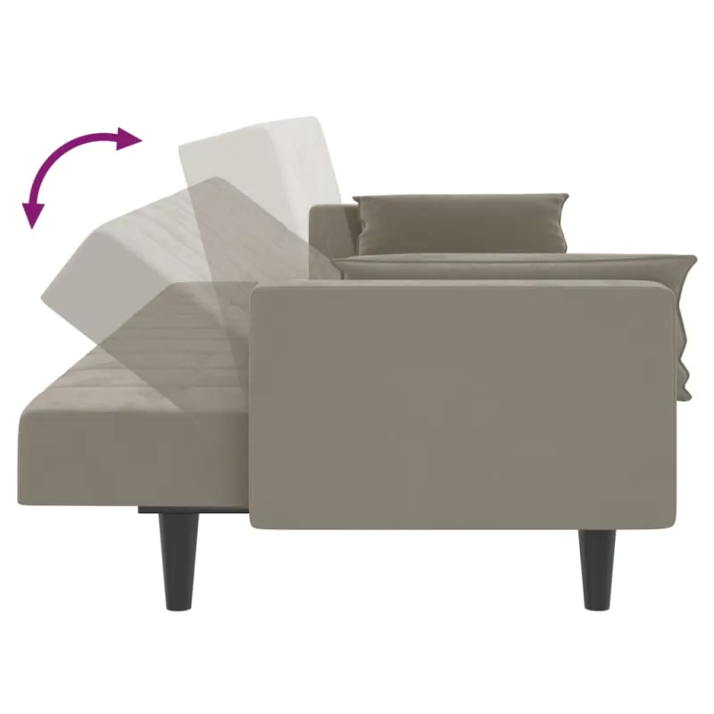 Dvivietė sofa-lova su dvejomis pagalvėmis, pilka, aksomas