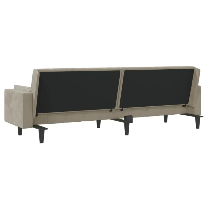 Dvivietė sofa-lova su dvejomis pagalvėmis, pilka, aksomas