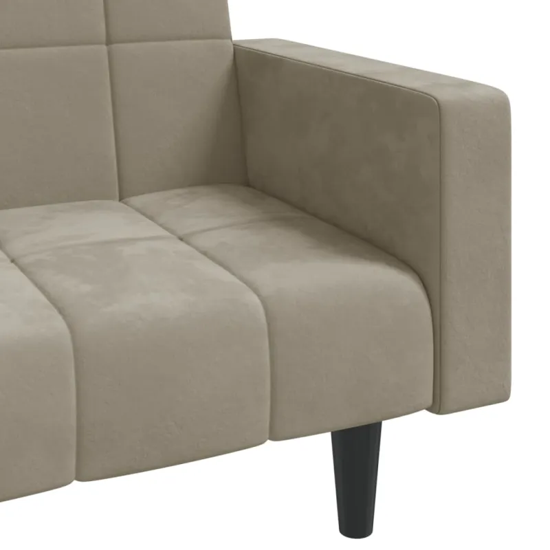 Dvivietė sofa-lova su dvejomis pagalvėmis, pilka, aksomas