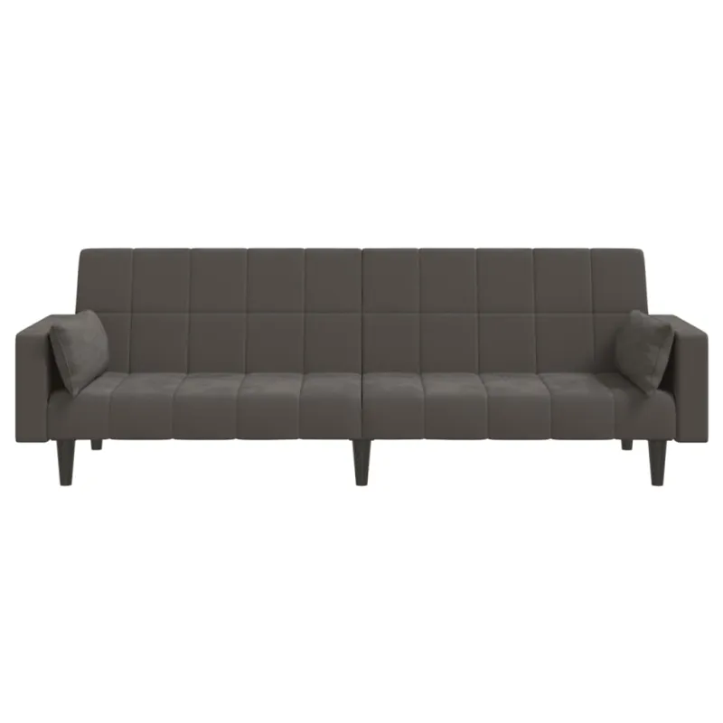 Dvivietė sofa-lova su dvejomis pagalvėmis, pilka, aksomas