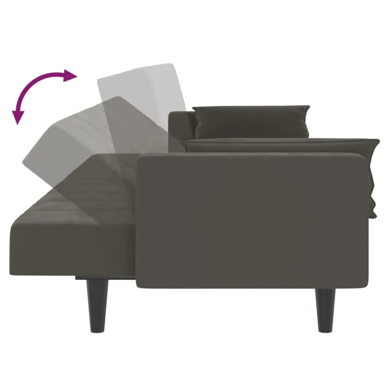 Dvivietė sofa-lova su dvejomis pagalvėmis, pilka, aksomas