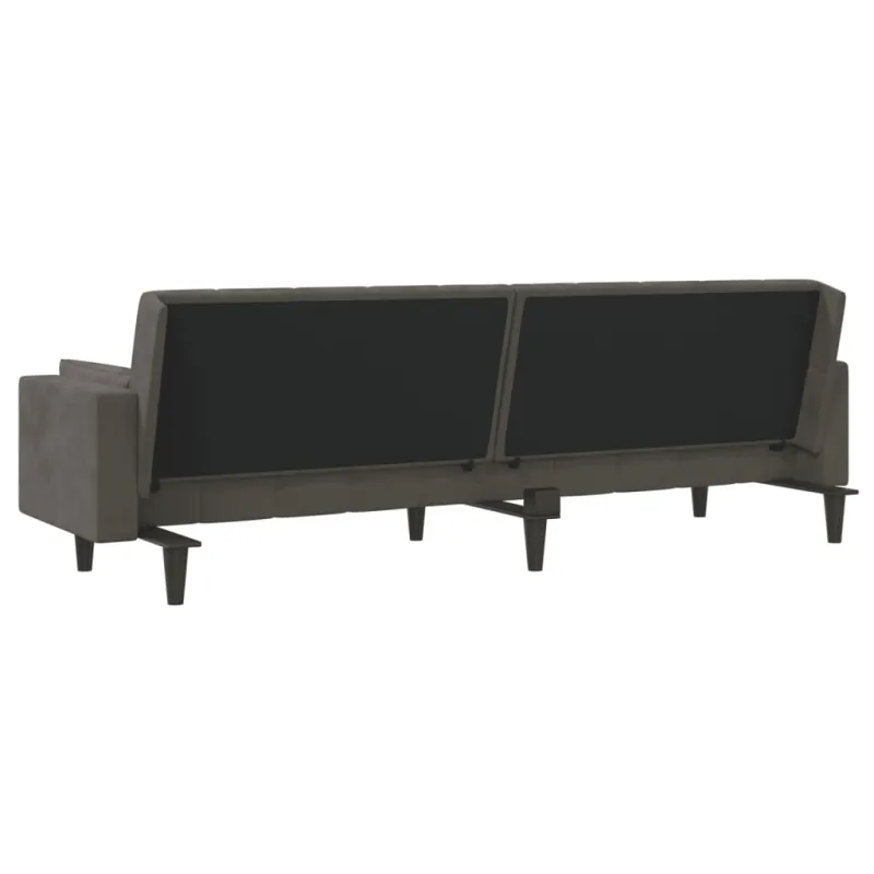 Dvivietė sofa-lova su dvejomis pagalvėmis, pilka, aksomas