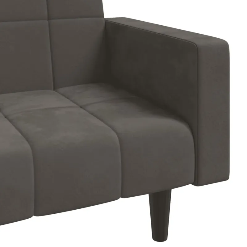 Dvivietė sofa-lova su dvejomis pagalvėmis, pilka, aksomas