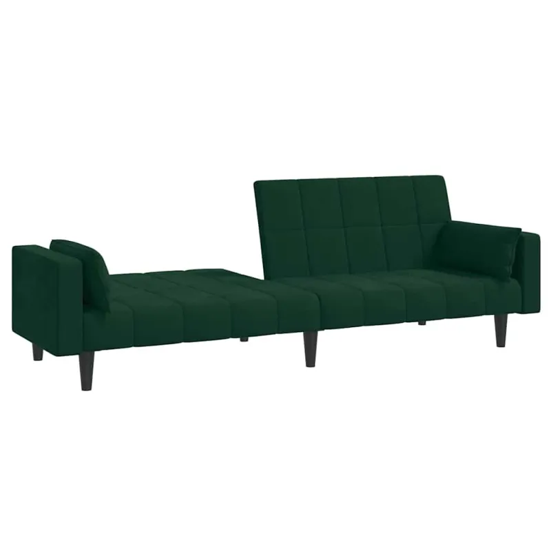 Dvivietė sofa-lova su dvejomis pagalvėmis, žalia, aksomas