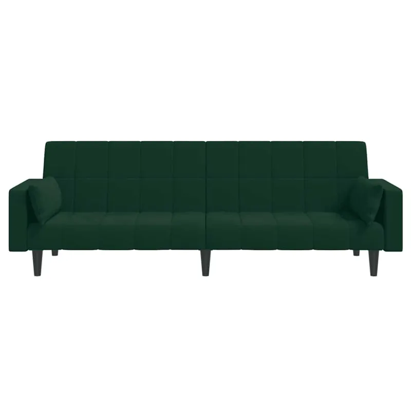 Dvivietė sofa-lova su dvejomis pagalvėmis, žalia, aksomas