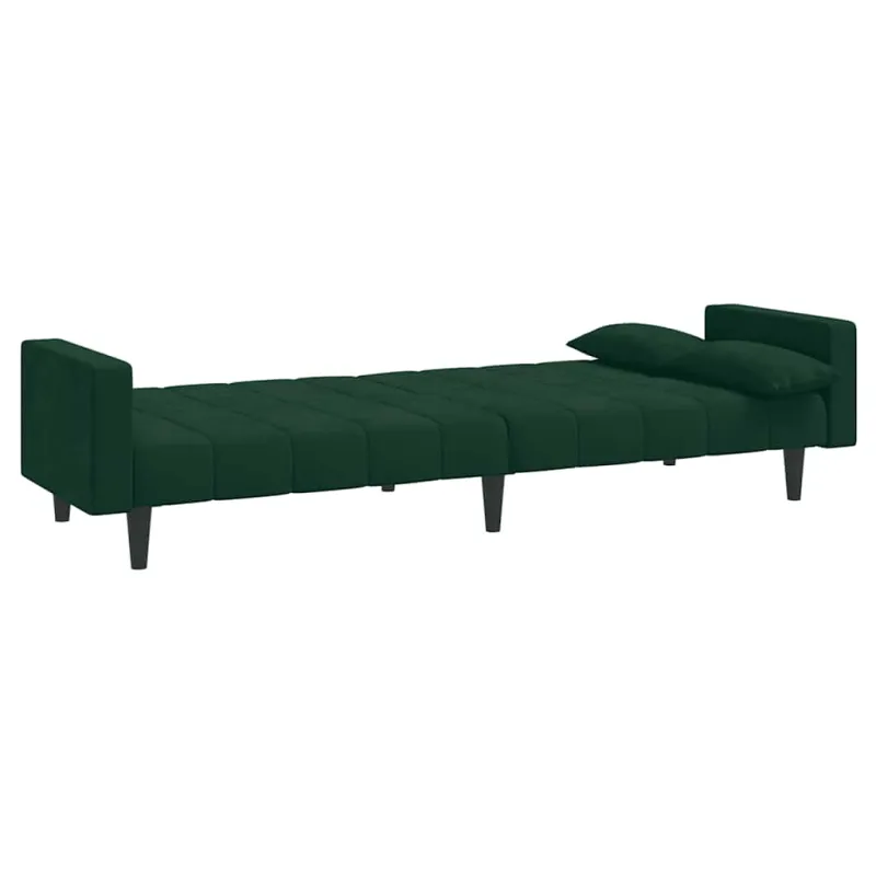 Dvivietė sofa-lova su dvejomis pagalvėmis, žalia, aksomas