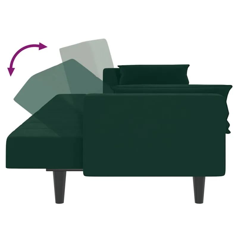 Dvivietė sofa-lova su dvejomis pagalvėmis, žalia, aksomas