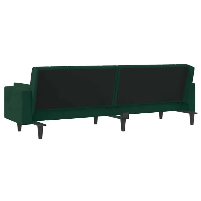 Dvivietė sofa-lova su dvejomis pagalvėmis, žalia, aksomas