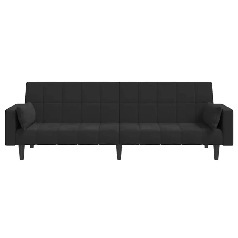 Dvivietė sofa-lova su dvejomis pagalvėmis, juoda, aksomas