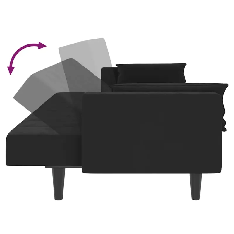 Dvivietė sofa-lova su dvejomis pagalvėmis, juoda, aksomas
