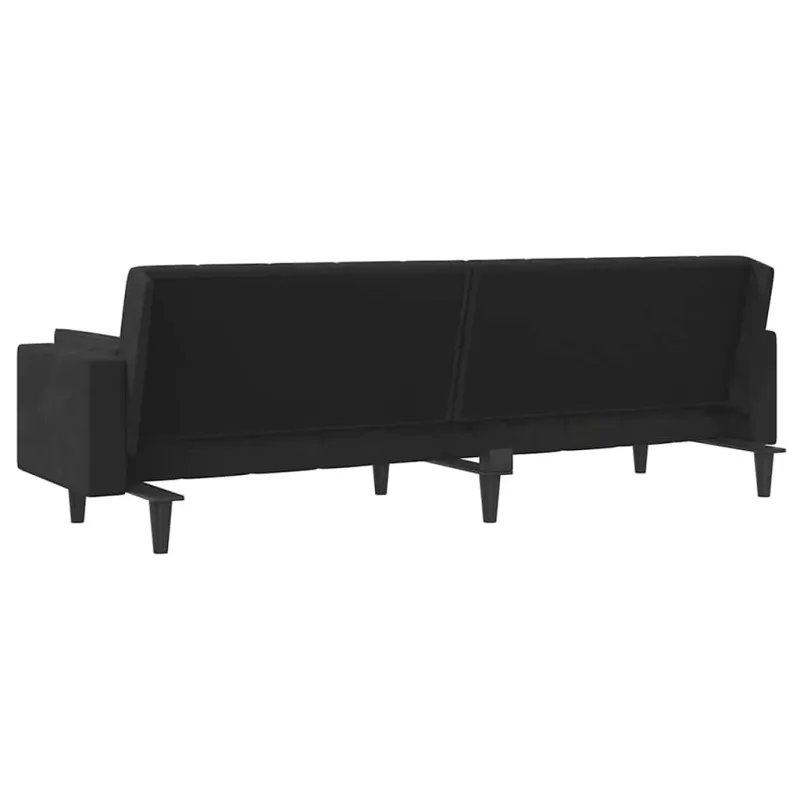 Dvivietė sofa-lova su dvejomis pagalvėmis, juoda, aksomas