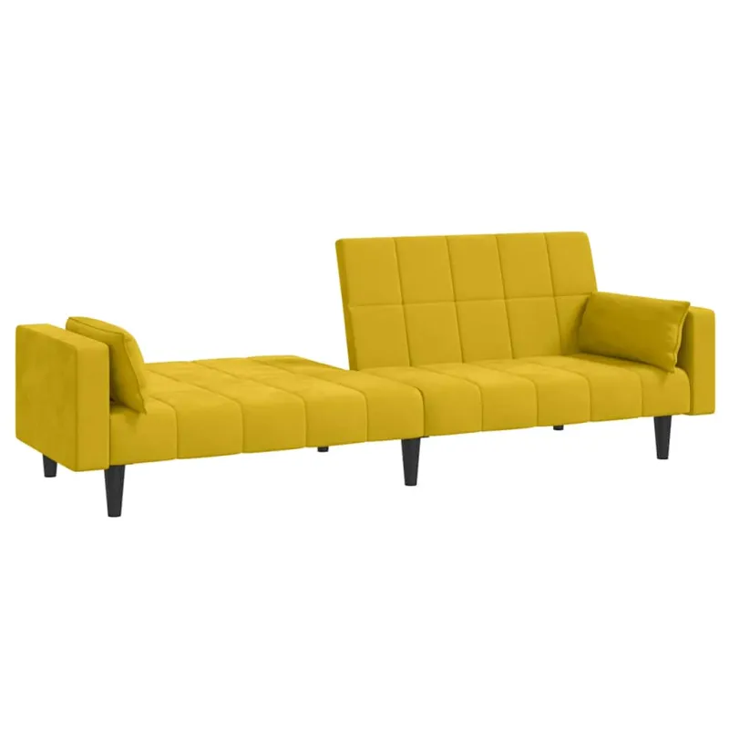 Dvivietė sofa-lova su dvejomis pagalvėmis, geltona, aksomas
