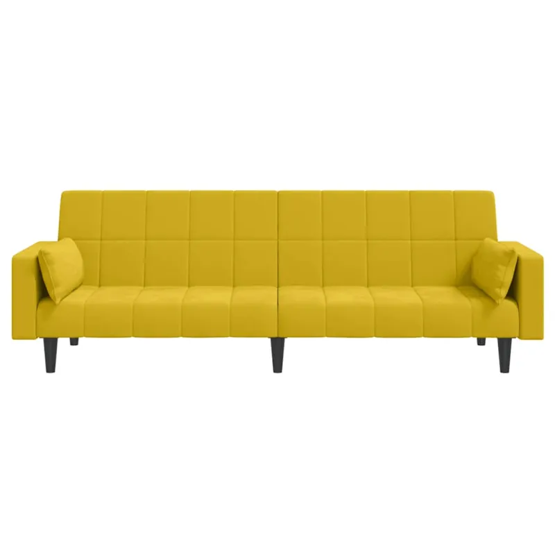 Dvivietė sofa-lova su dvejomis pagalvėmis, geltona, aksomas