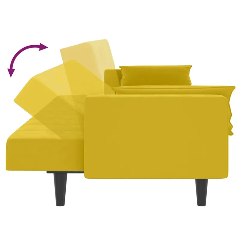 Dvivietė sofa-lova su dvejomis pagalvėmis, geltona, aksomas