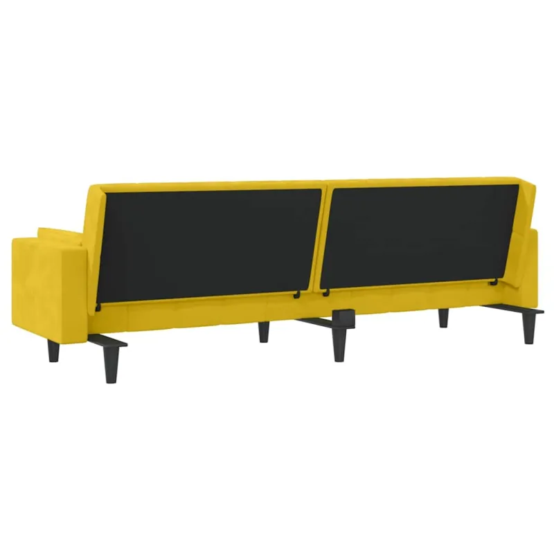 Dvivietė sofa-lova su dvejomis pagalvėmis, geltona, aksomas