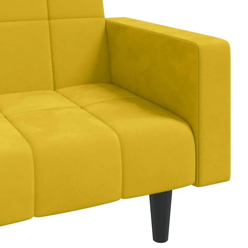 Dvivietė sofa-lova su dvejomis pagalvėmis, geltona, aksomas