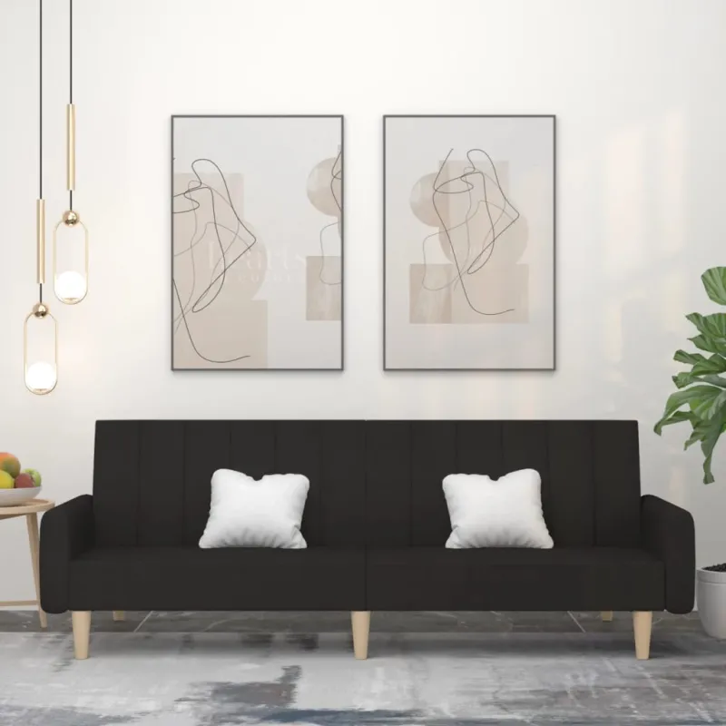 Dvivietė sofa-lova, juodos spalvos, audinys