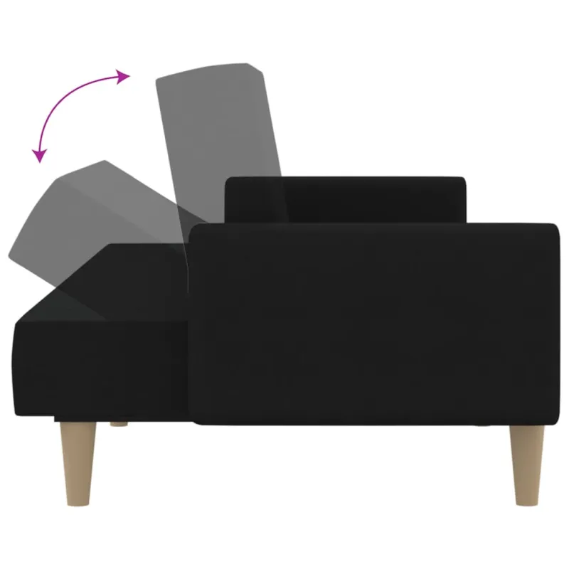 Dvivietė sofa-lova, juodos spalvos, audinys