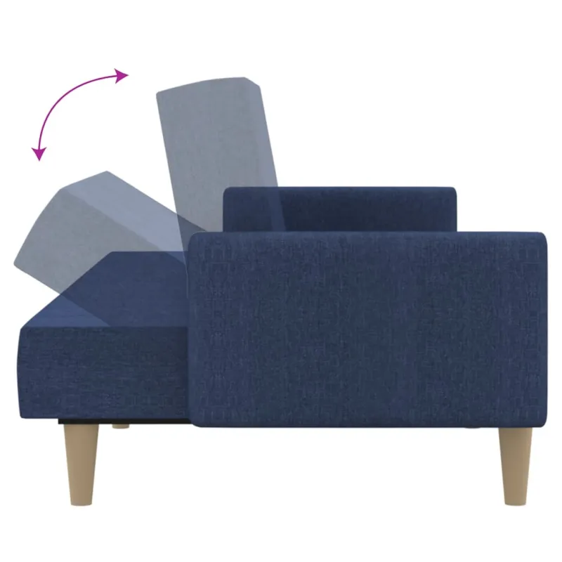 Dvivietė sofa-lova, mėlynos spalvos, audinys