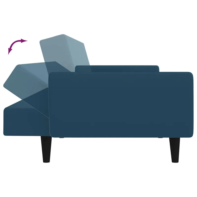 Dvivietė sofa-lova, mėlynos spalvos, aksomas
