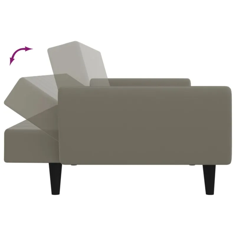Dvivietė sofa-lova, šviesiai pilkos spalvos, aksomas