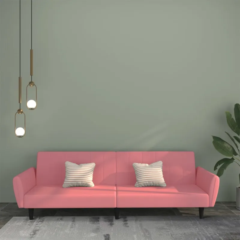 Dvivietė sofa-lova, rožinės spalvos, aksomas