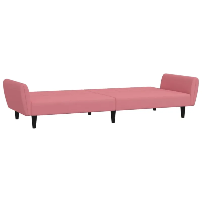 Dvivietė sofa-lova, rožinės spalvos, aksomas