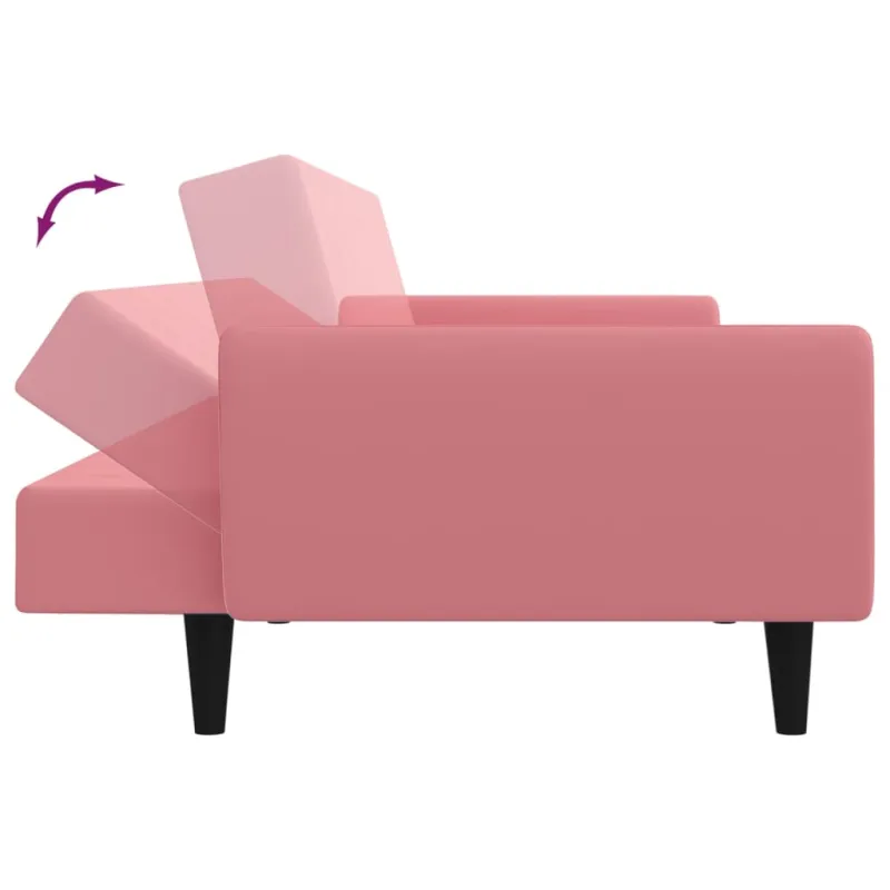 Dvivietė sofa-lova, rožinės spalvos, aksomas