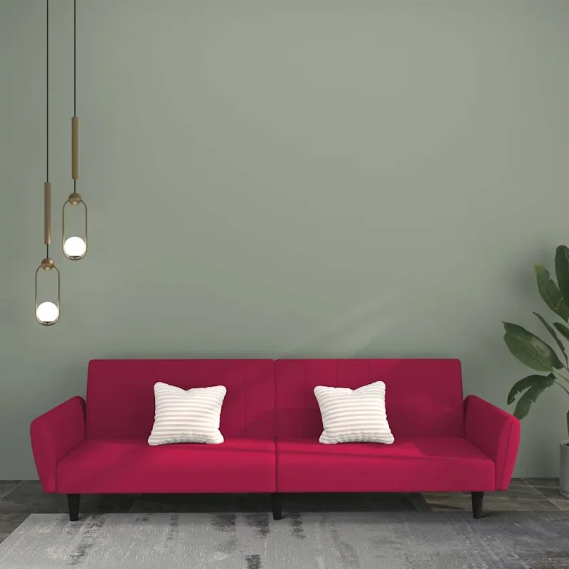 Dvivietė sofa-lova, raudonojo vyno spalvos, aksomas