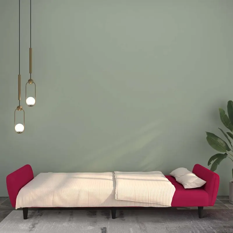 Dvivietė sofa-lova, raudonojo vyno spalvos, aksomas