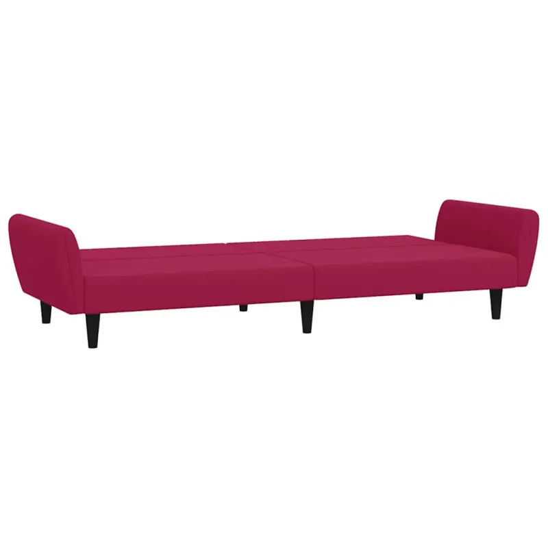 Dvivietė sofa-lova, raudonojo vyno spalvos, aksomas