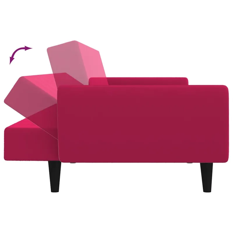Dvivietė sofa-lova, raudonojo vyno spalvos, aksomas