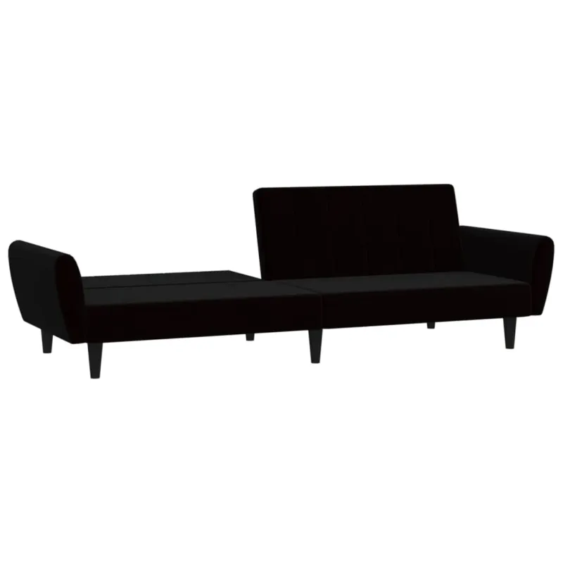 Dvivietė sofa-lova, juodos spalvos, aksomas