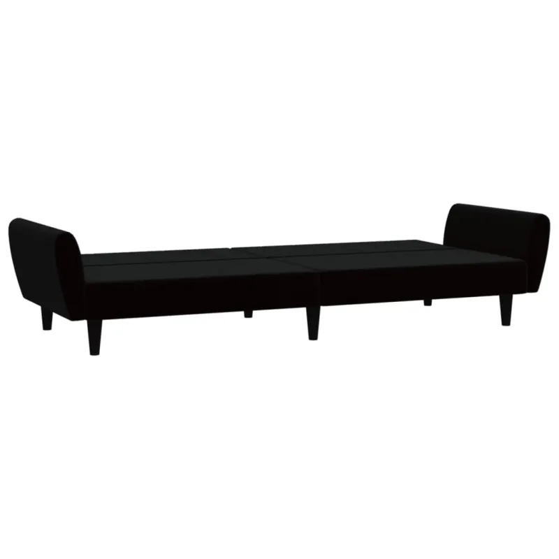 Dvivietė sofa-lova, juodos spalvos, aksomas