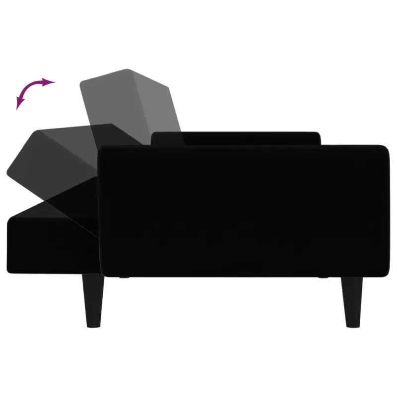 Dvivietė sofa-lova, juodos spalvos, aksomas