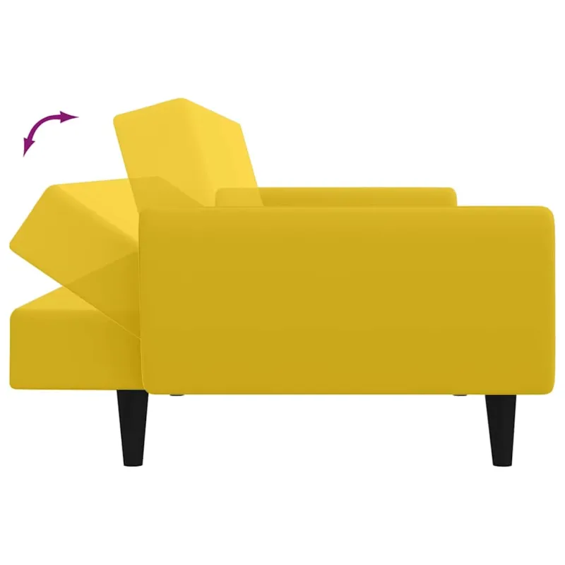 Dvivietė sofa-lova, geltonos spalvos, aksomas