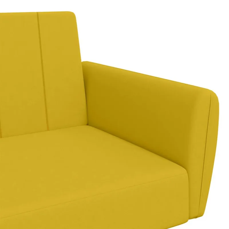 Dvivietė sofa-lova, geltonos spalvos, aksomas