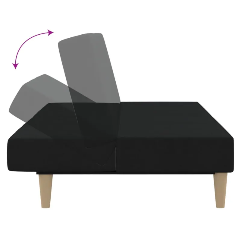Dvivietė sofa-lova, juodos spalvos, audinys